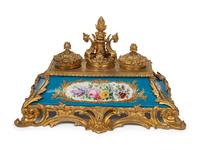 A French Gilt Bronze and Porcelain Ink Stand