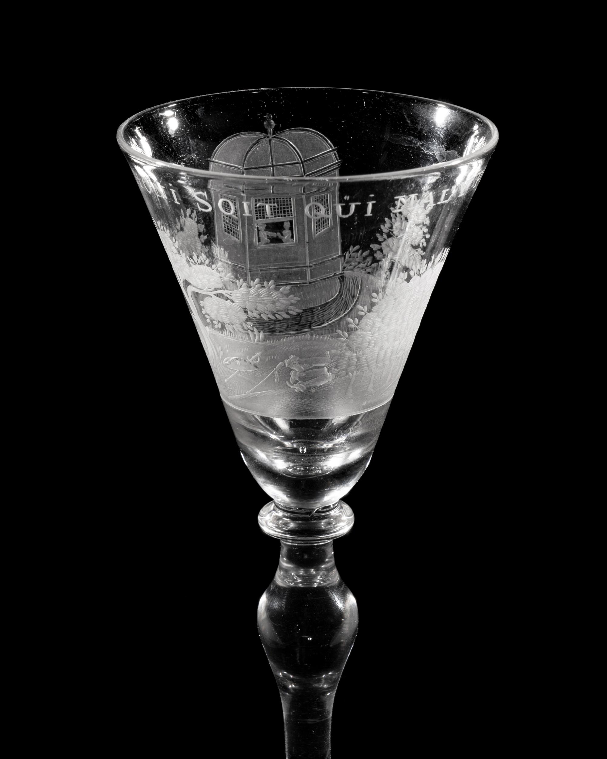 A Dutch Engraved Glass Wine Glass