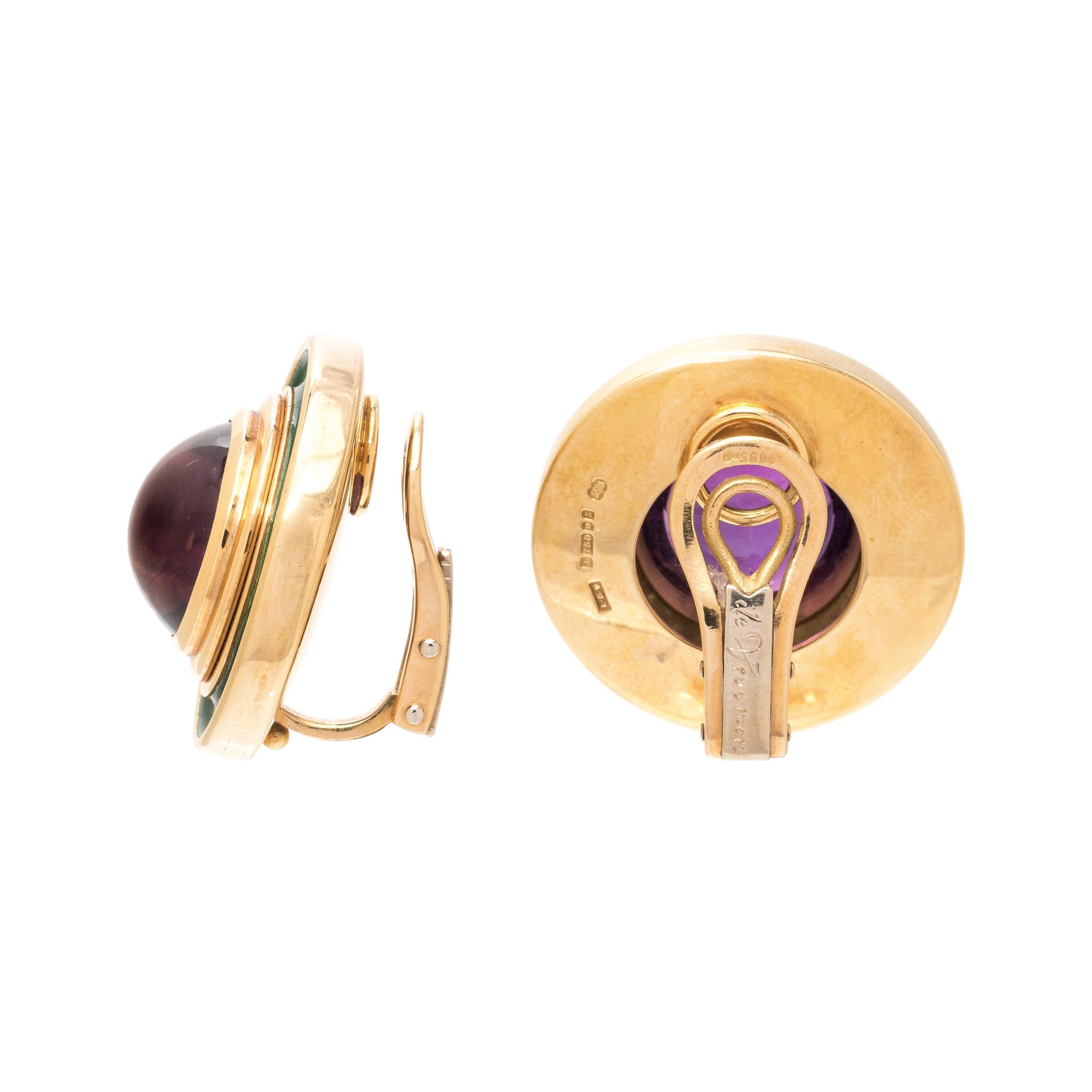 DE VROOMEN, AMETHYST AND ENAMEL EARCLIPS
