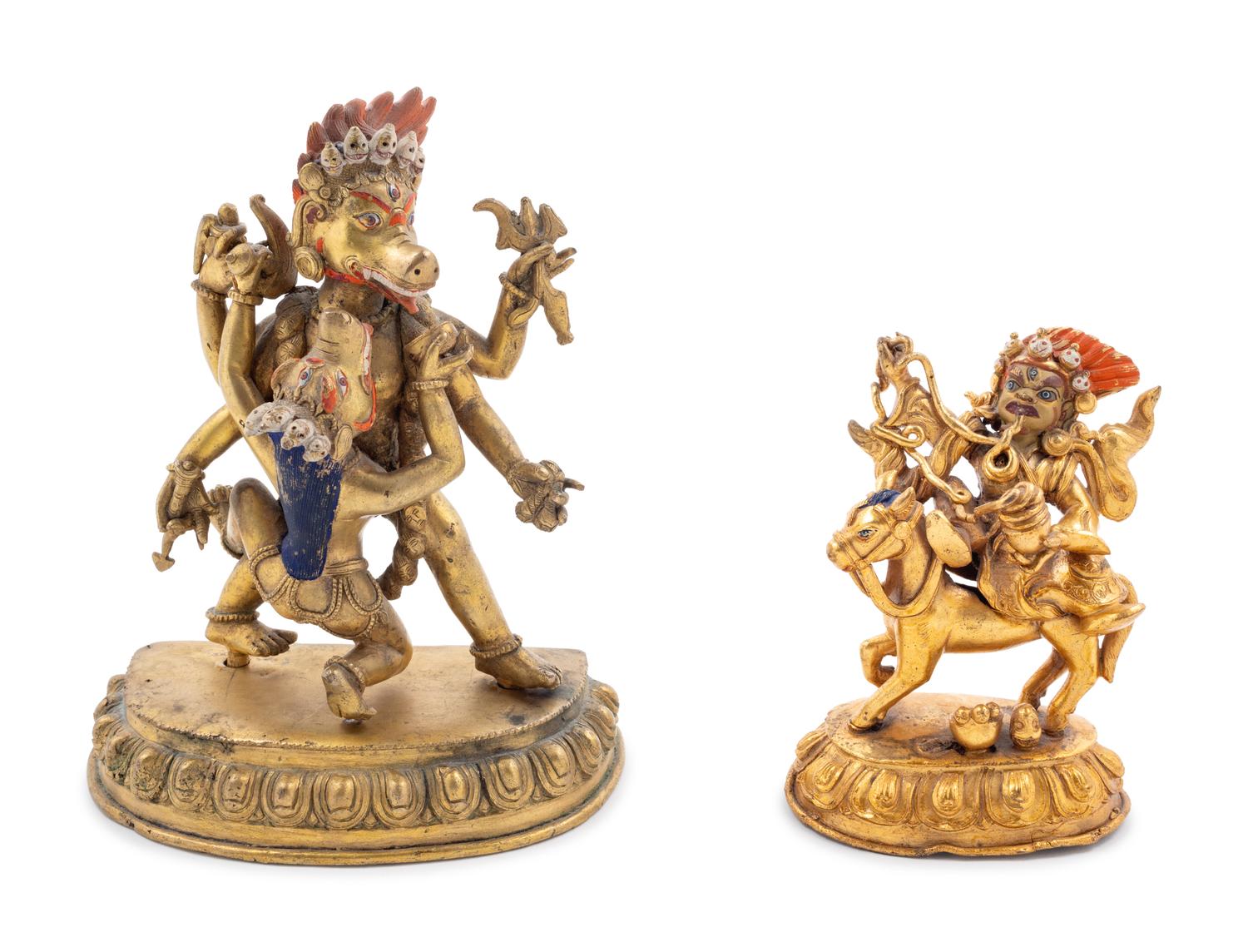 Two Sino-Tibetan Gilt Bronze Figures
