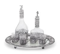 A Continental Silver Mounted Etched Glass Drink Service