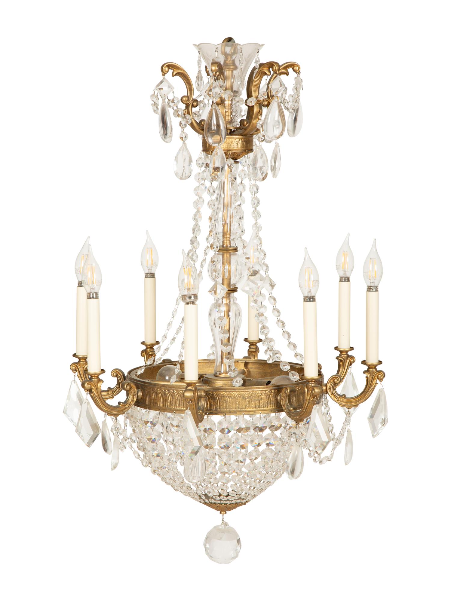 An Empire Style Gilt Metal Eight-Light Chandelier