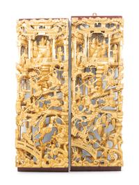 A Pair of Chinese Pierce Carved Giltwood Panels