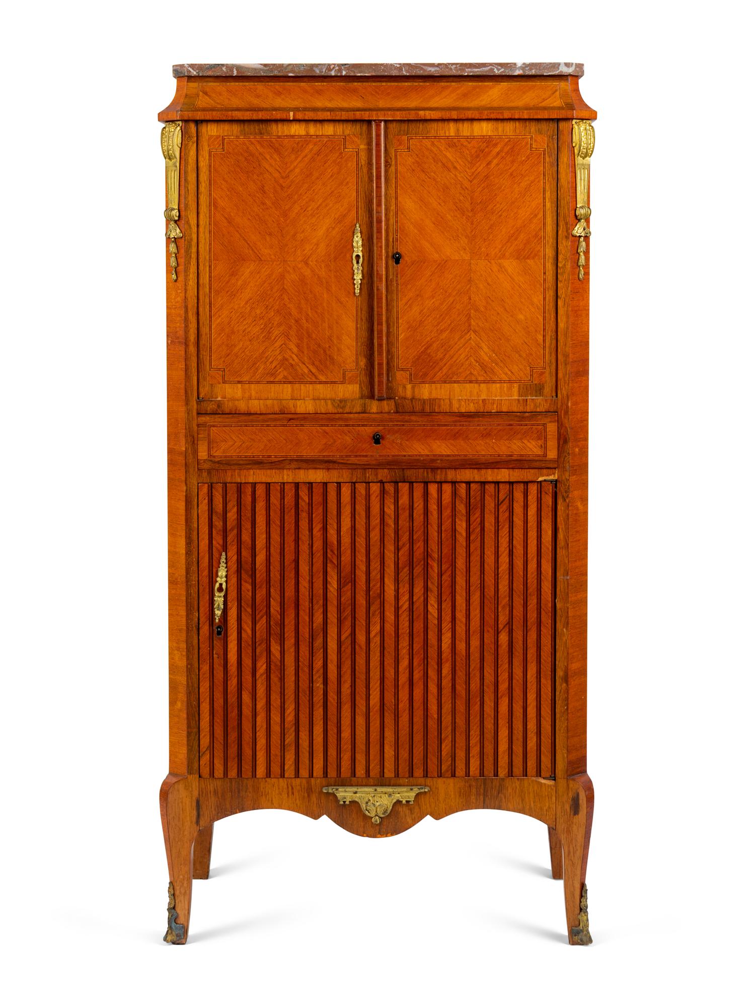 A Louis XV/XVI Transitional Gilt Bronze Mounted Parquetry Secretaire — 19TH CENTURY