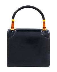 A Gucci Navy Leather Vintage Flap Handbag, 7.25" H x 8" W x 2.75" D; Handle drop: 4".