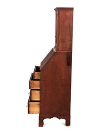 A Federal Red-Painted Maple or Cherrywood Desk-and Bookcase