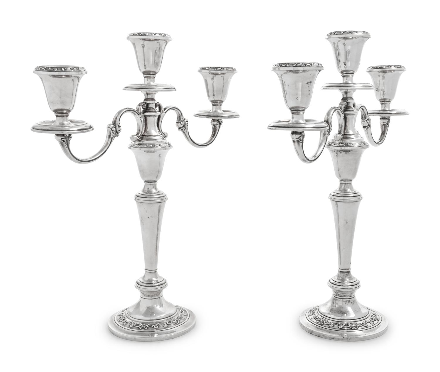 A Pair of American Silver Three-Light Candelabra
