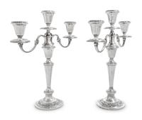 A Pair of American Silver Three-Light Candelabra
