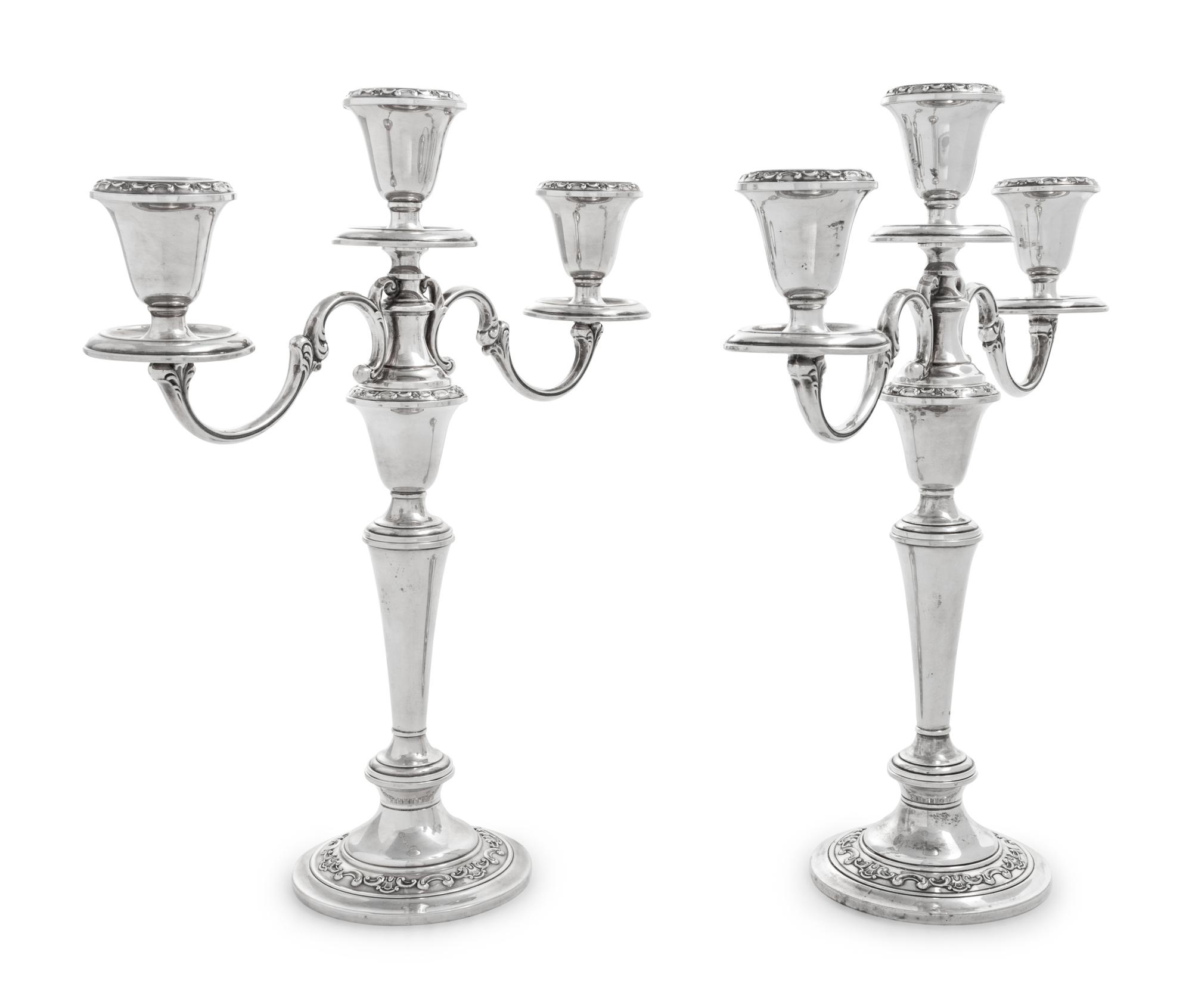 A Pair of American Silver Three-Light Candelabra