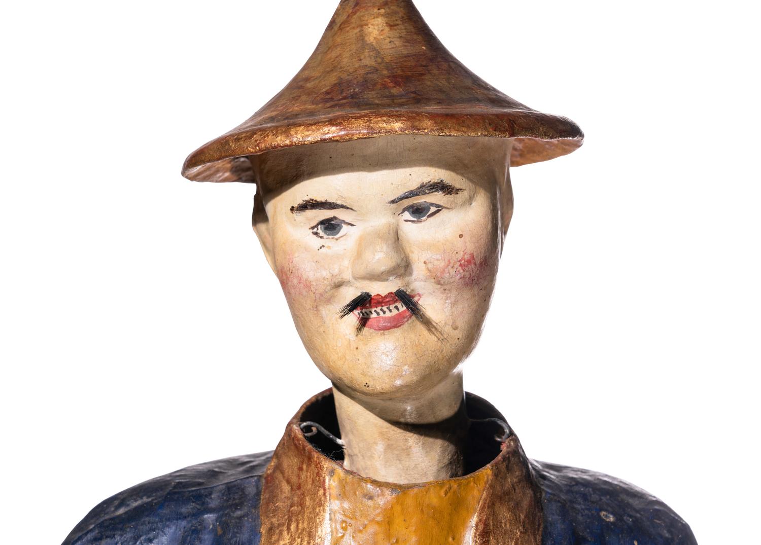 A Pair of North Italian Polychrome Painted Papier-Mâché Nodding Head Figures