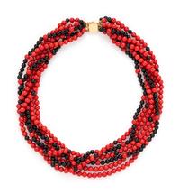 CORAL AND ONYX TORSADE NECKLACE