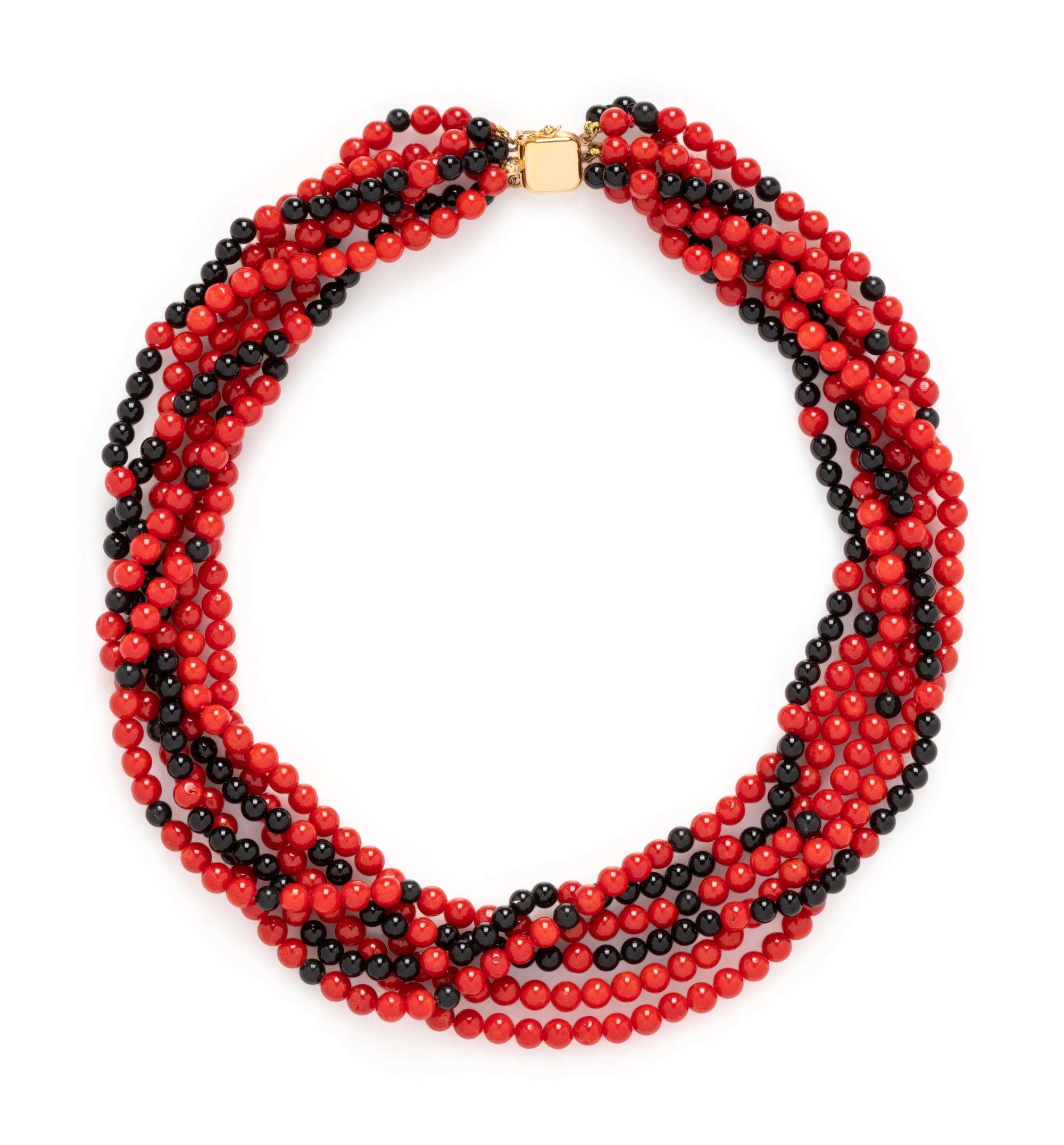 CORAL AND ONYX TORSADE NECKLACE