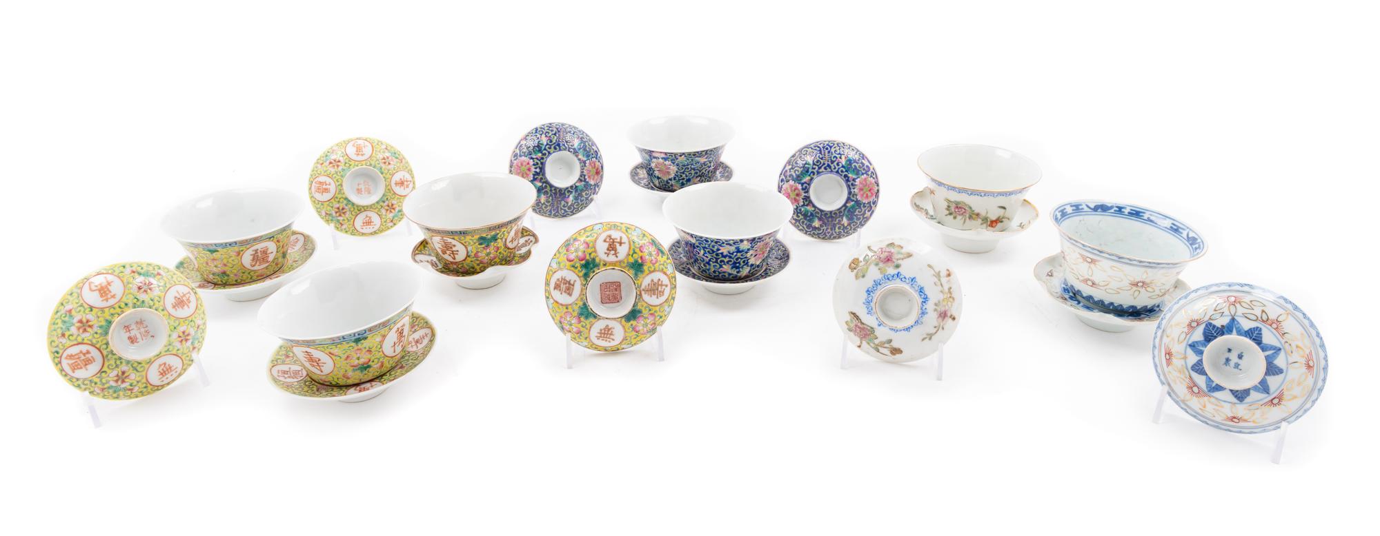 Eight Porcelain Tea Cups and Stands