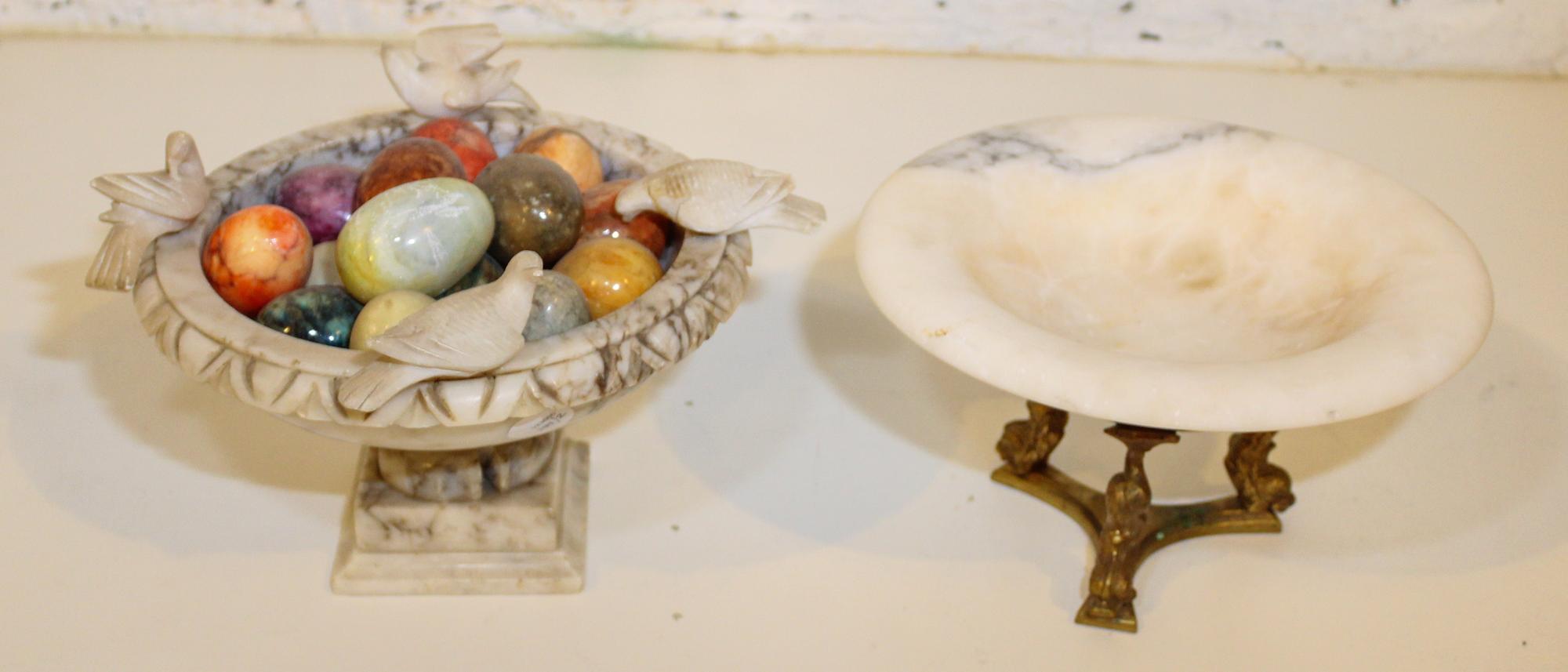A Pair of Italian Alabaster Compotes. Diameter 12 inches.