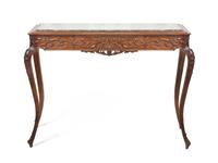 A Louis XV Style Walnut Console Table, Height 37 1/4 x width 49 x depth 19 1/2 inches.