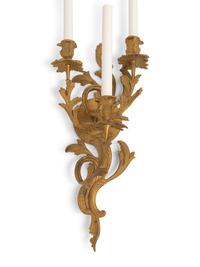 A Pair of Louis XV Style Gilt Bronze Three-Light Sconces