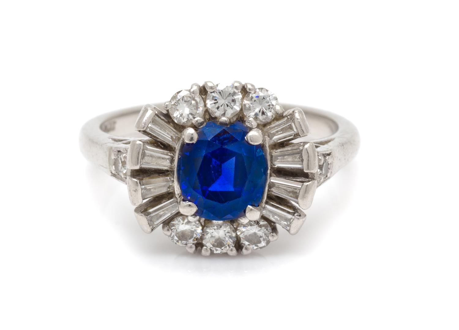 A Platinum, Sapphire and Diamond Ring, 3.20 dwts.