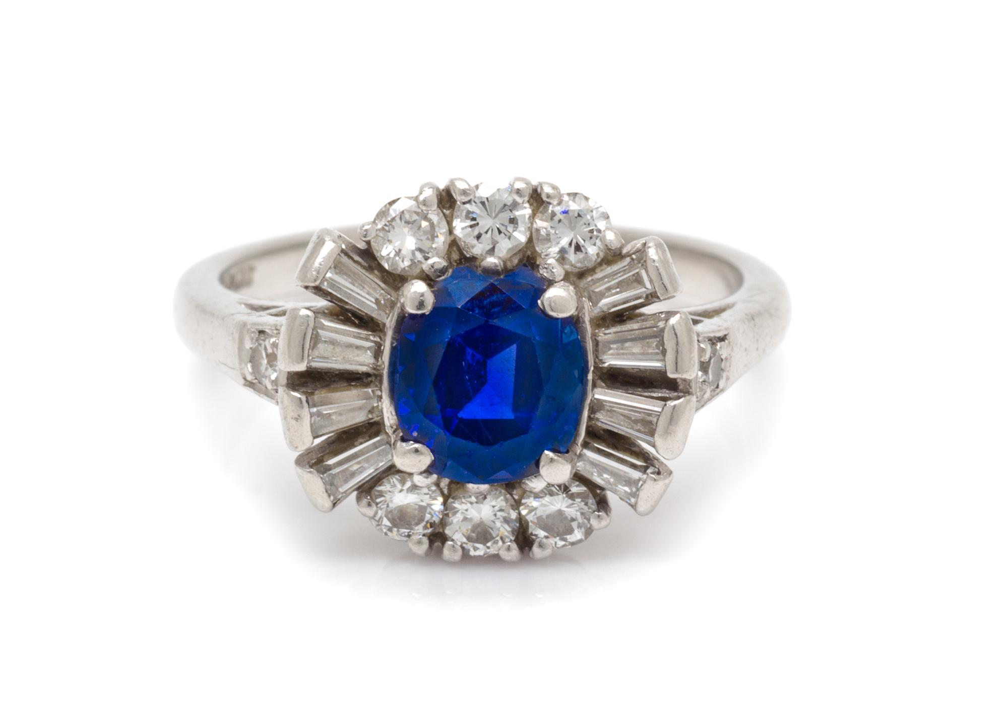 A Platinum, Sapphire and Diamond Ring, 3.20 dwts.