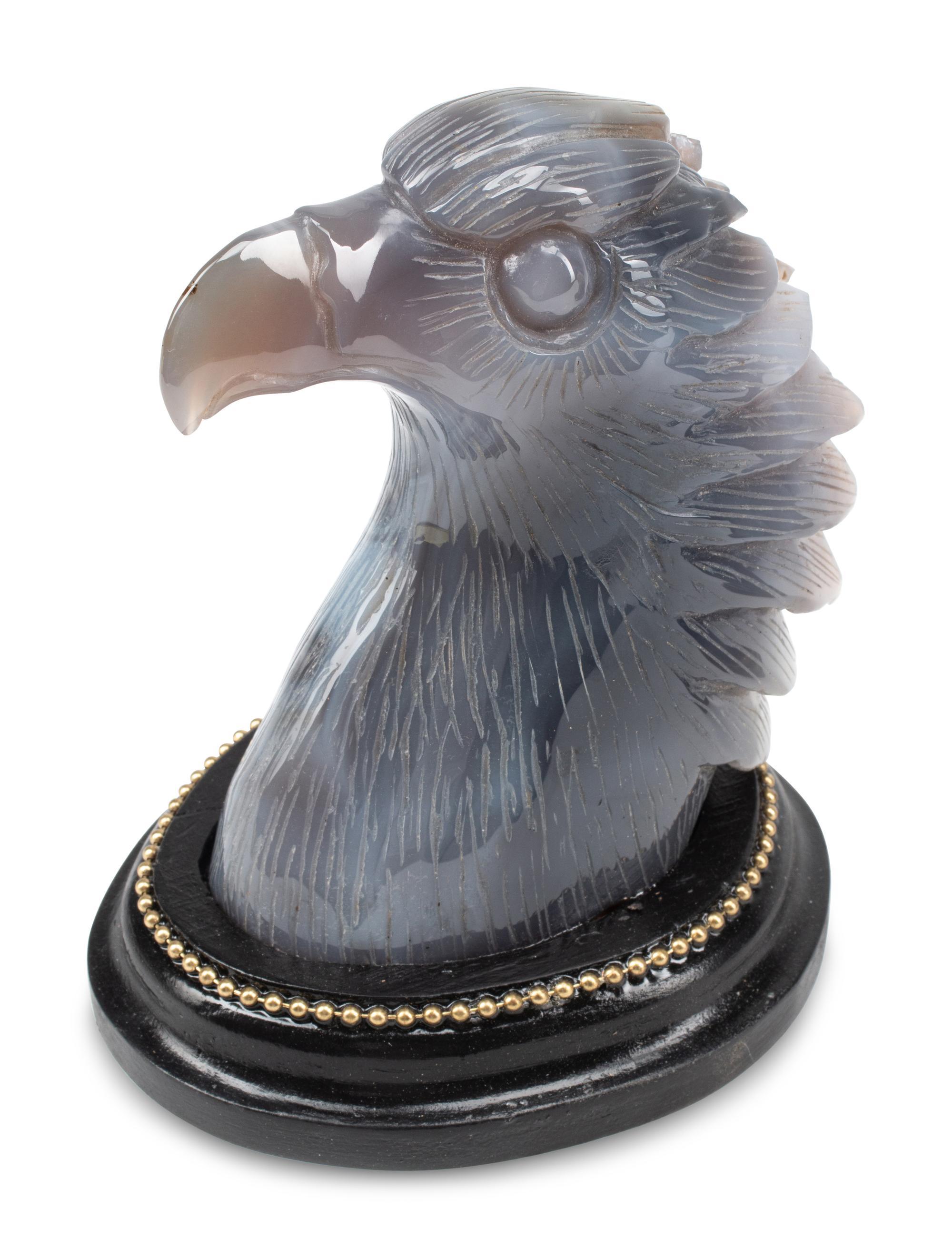 A Pair of Carved Blue Agate Eagle Head Ornaments