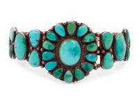 Navajo or Zuni Silver and Turquoise Cluster Cuff Bracelet and Earrings