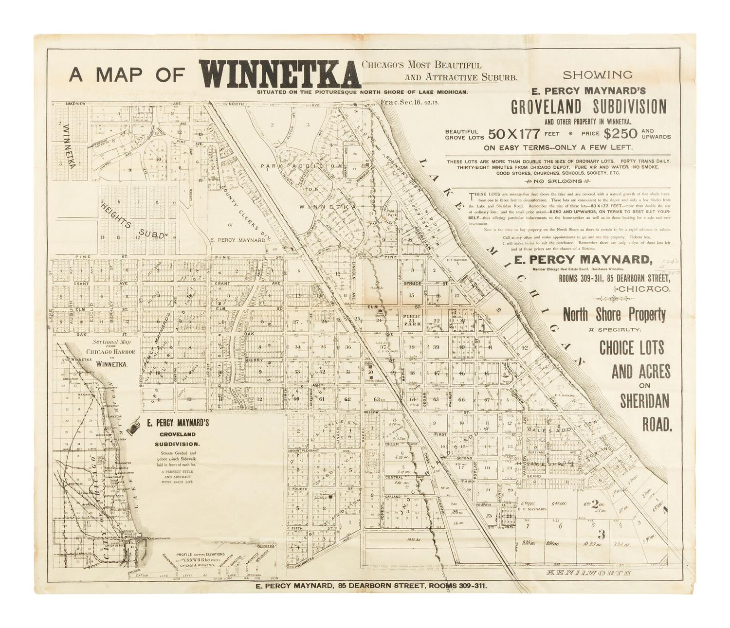 [MAPS]. A group of 3 early subdivision maps of Winnetka, Illinois, comprising: