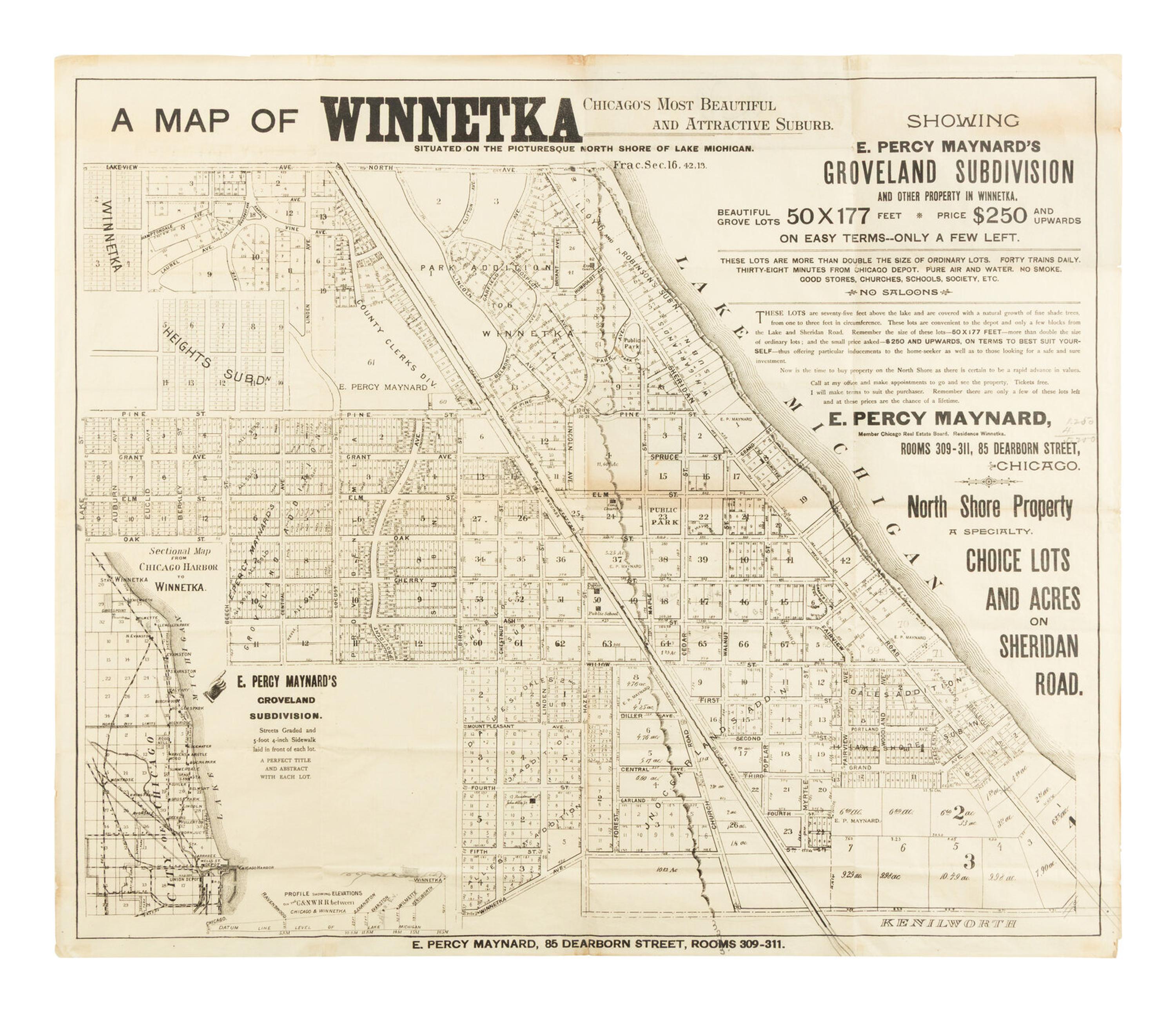 [MAPS]. A group of 3 early subdivision maps of Winnetka, Illinois, comprising: