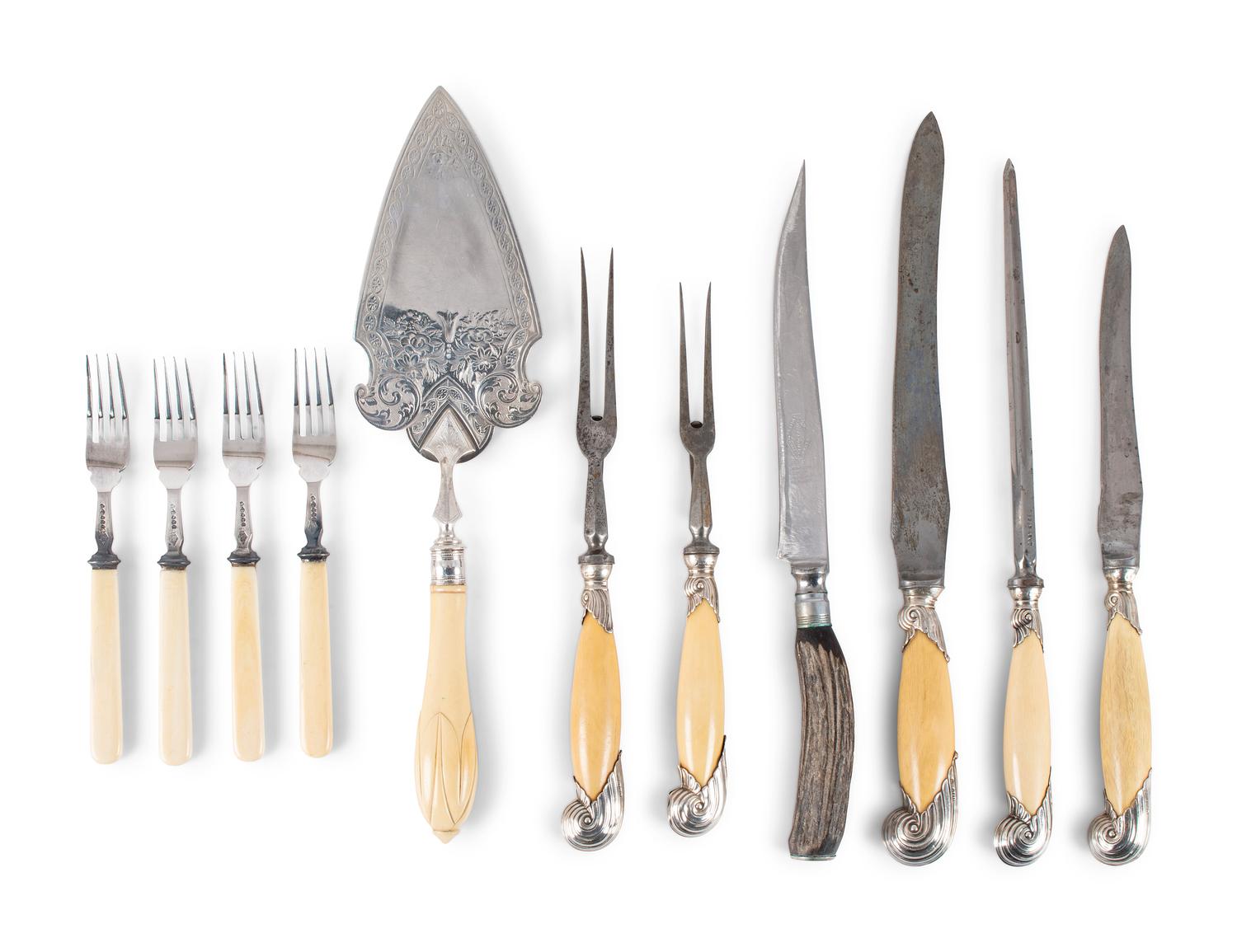 A Group of English Antler and Bone-Handled Flatware and Serving Pieces