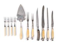 A Group of English Antler and Bone-Handled Flatware and Serving Pieces
