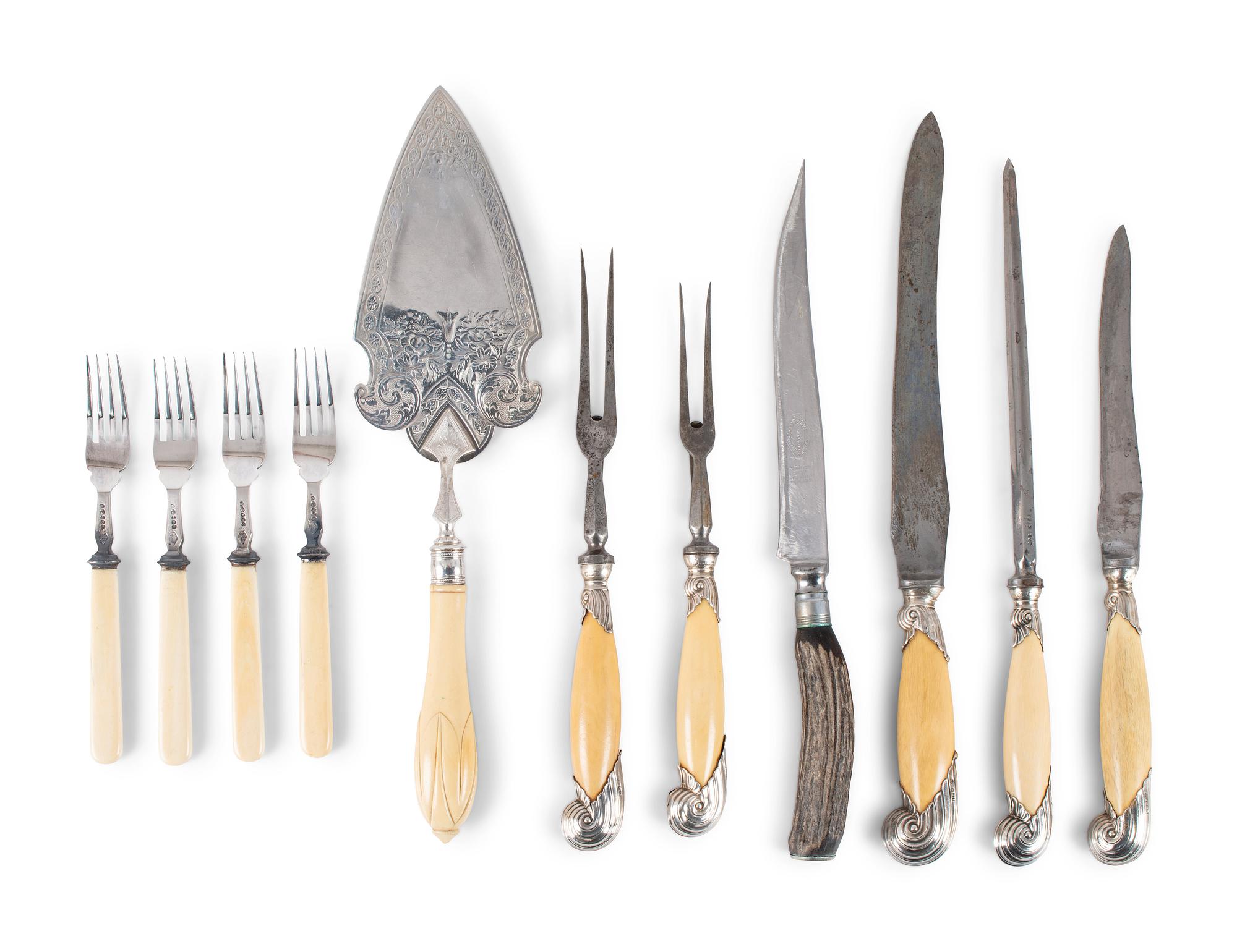 A Group of English Antler and Bone-Handled Flatware and Serving Pieces