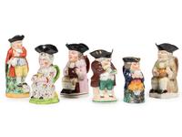Six Staffordshire Toby Jugs