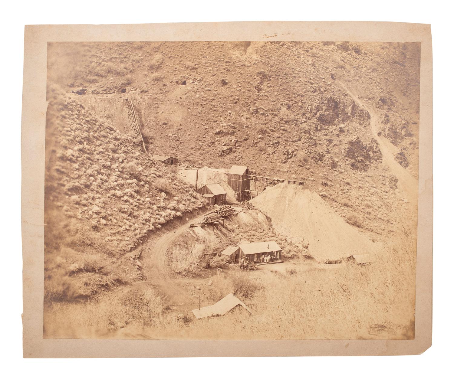 [WESTERN AMERICANA]. Large format albumen photograph of a gold mining operation.