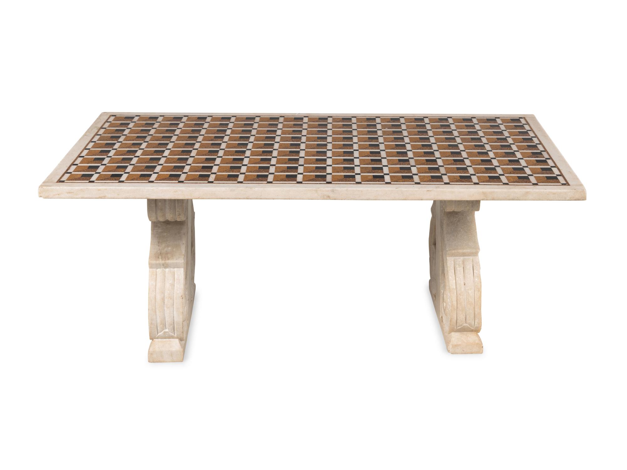 An Italian Carved Marble and Pietra Dura Low Table