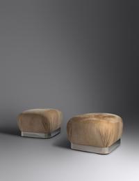 A Pair of Souffle Ottomans/Poufs, together with an unattributed footstool Karl Springer Ltd., USA