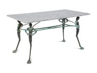 A Neoclassical Style Patinated Cast Metal Granite-Top Table