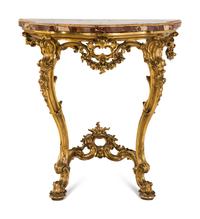 A Louis XV Style Giltwood and Sicilian Jasper Marble-Top Pier Table