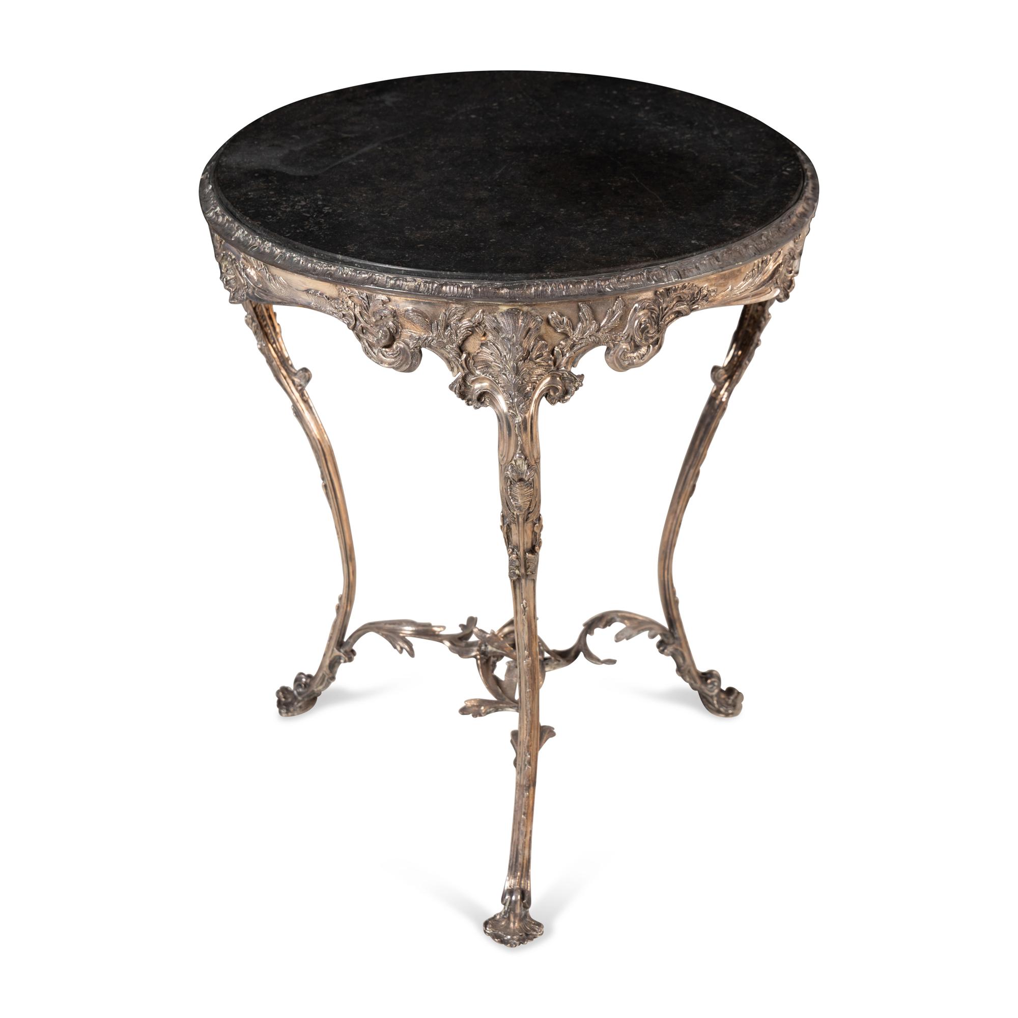 A Louis XV Style Silvered Bronze and Marble-Top Side Table