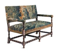 A William and Mary Style Turned Walnut Aubusson Tapestry-Upholstered Bench