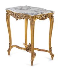 A Louis XV Style Carved Giltwood Marble-Top Table