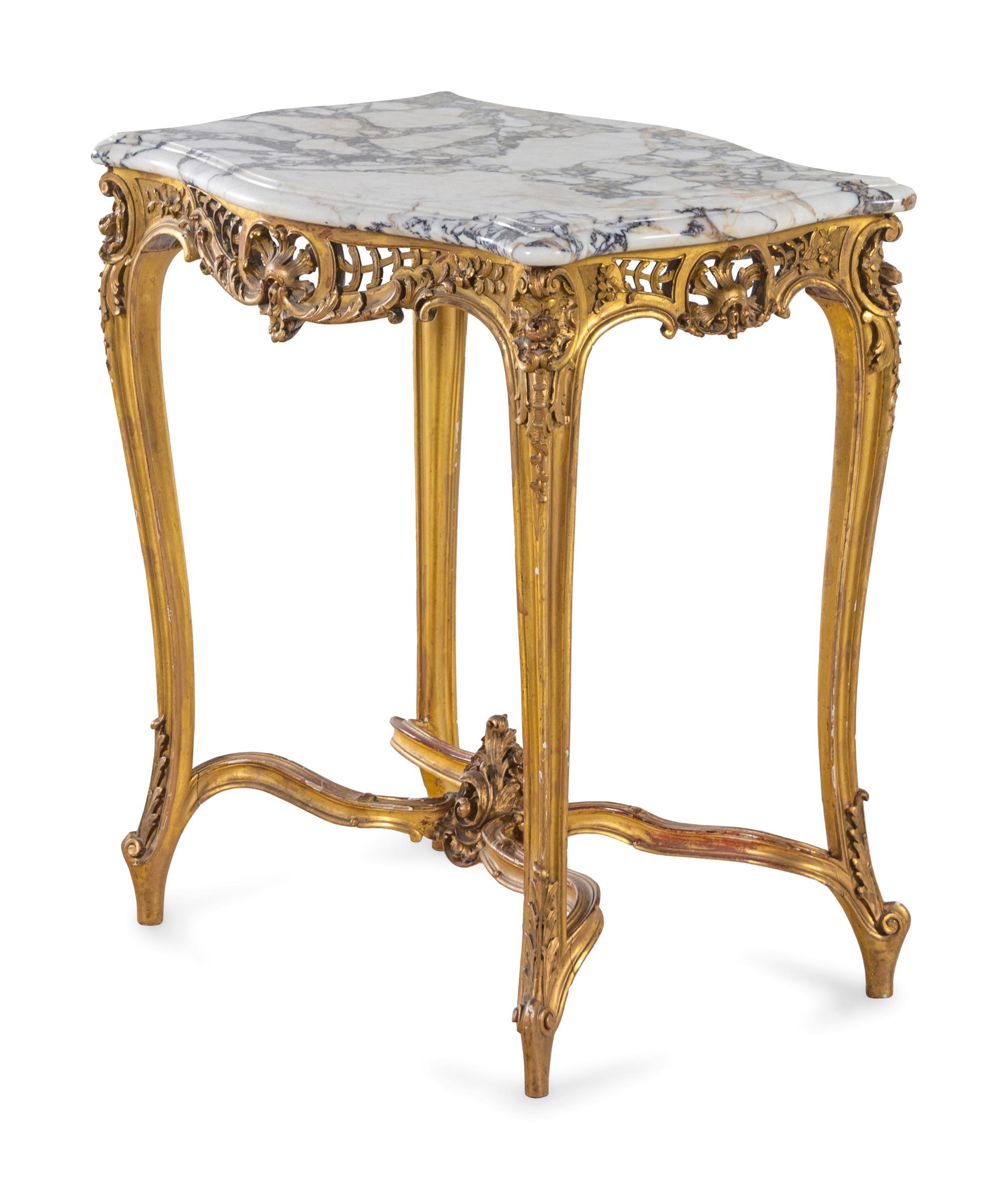 A Louis XV Style Carved Giltwood Marble-Top Table