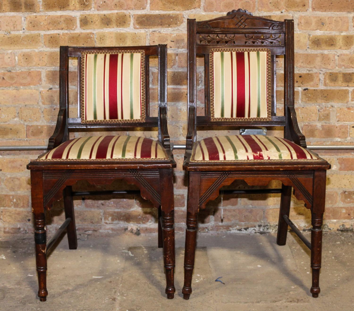 A Near Pair of Victorian Walnut Side Chairs Height of taller 35 1/2 inches. — 19TH CENTURY