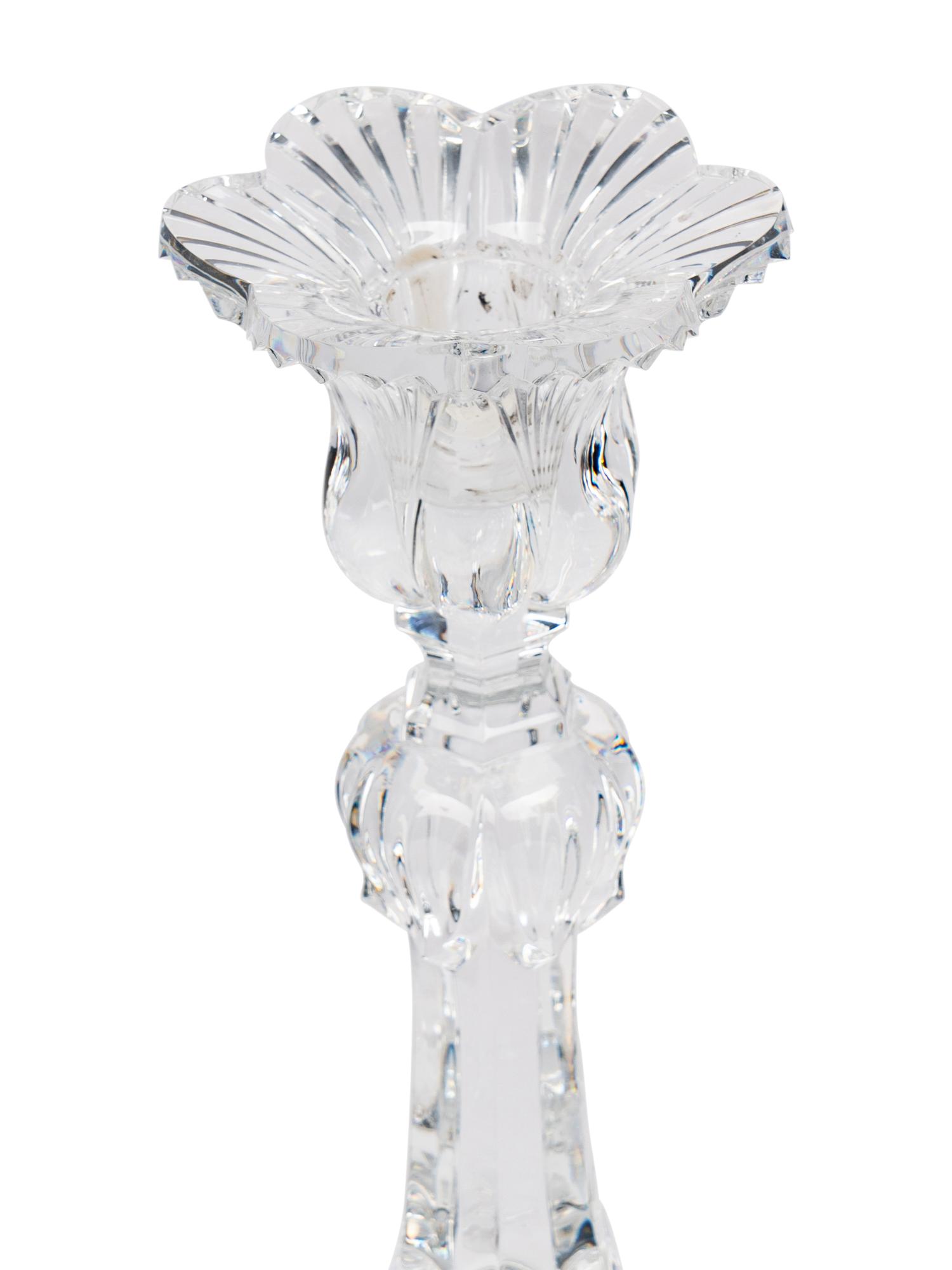 A Pair of Baccarat Leaf Glass Candlesticks