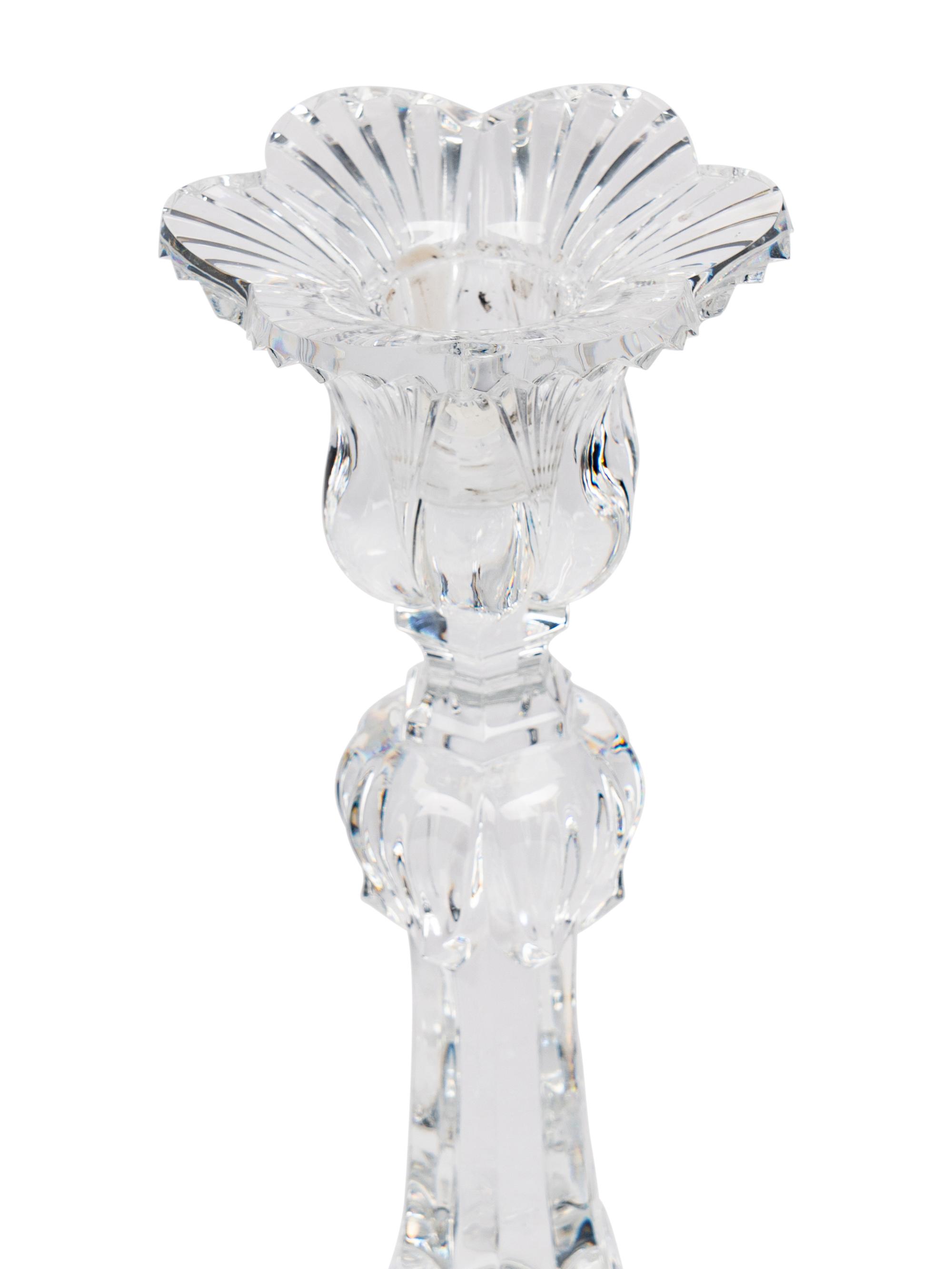 A Pair of Baccarat Leaf Glass Candlesticks