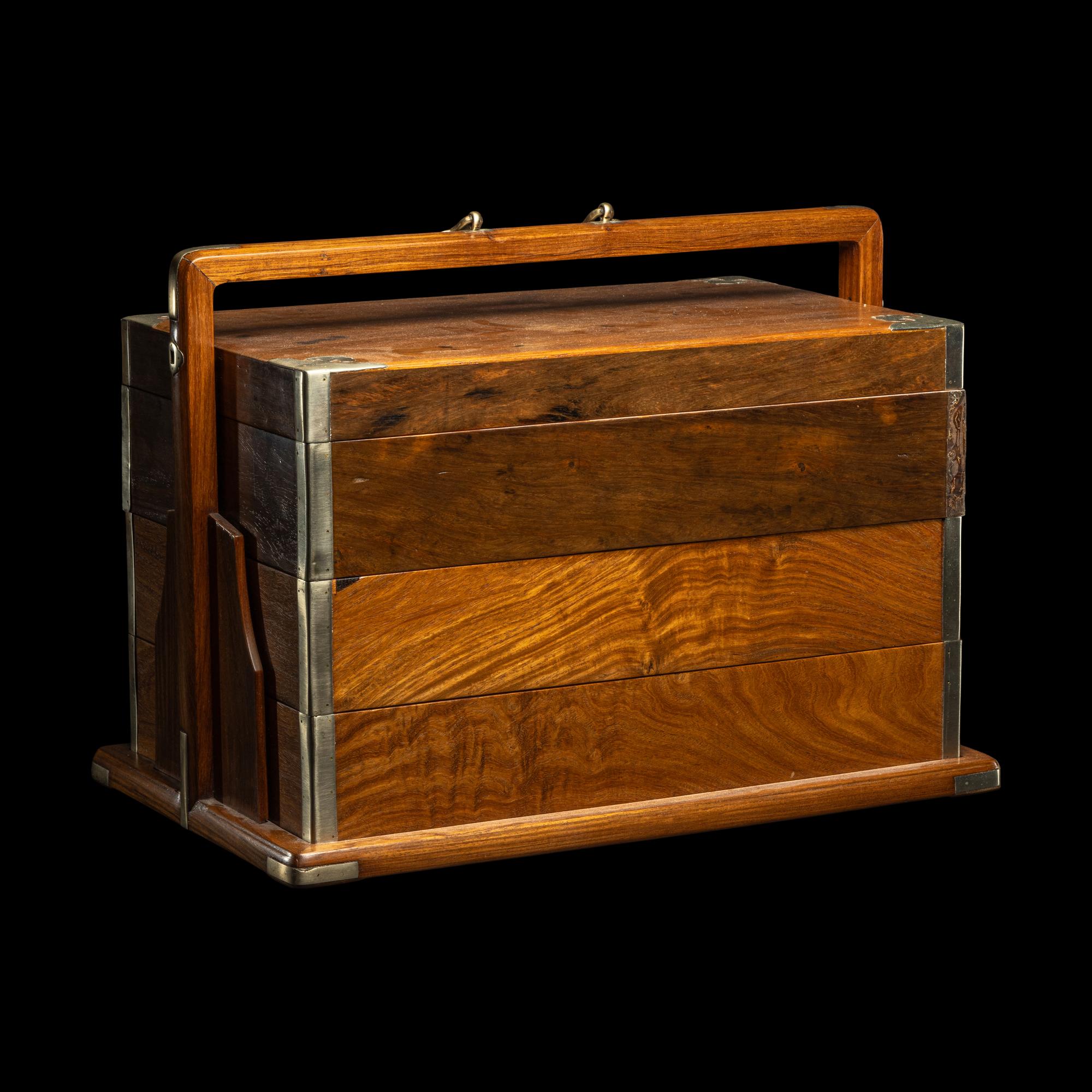 A Large Chinese Huanghuali Three-Tier Picnic Box 黃花梨三幢提盒