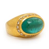 Emerald, Diamond, and Yellow Gold Ring