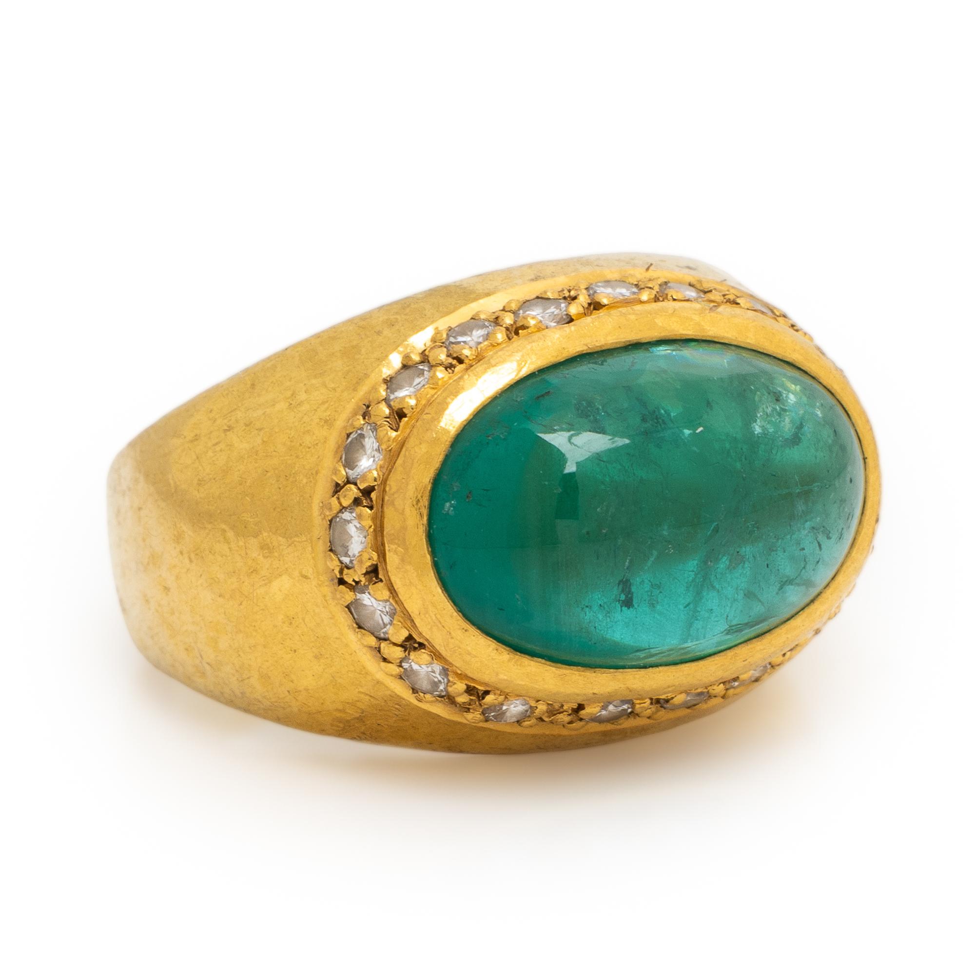 Emerald, Diamond, and Yellow Gold Ring