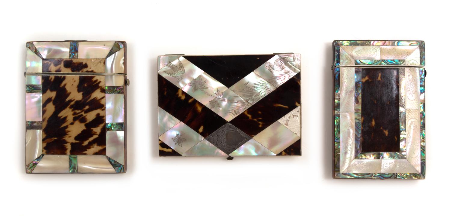 Three Victorian Tortoise Shell Card Cases Height of first 4 1/2 inches.