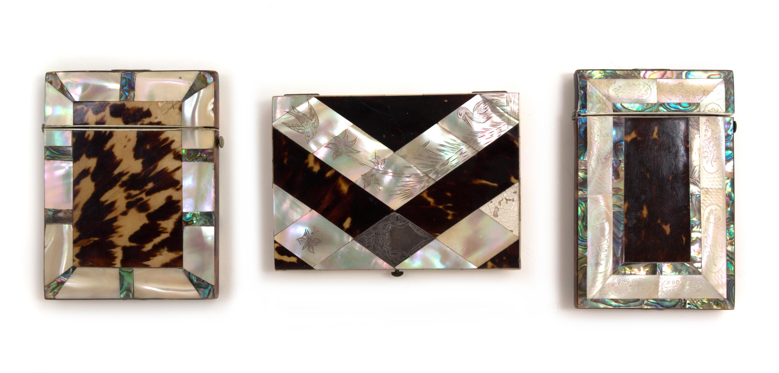 Three Victorian Tortoise Shell Card Cases Height of first 4 1/2 inches.