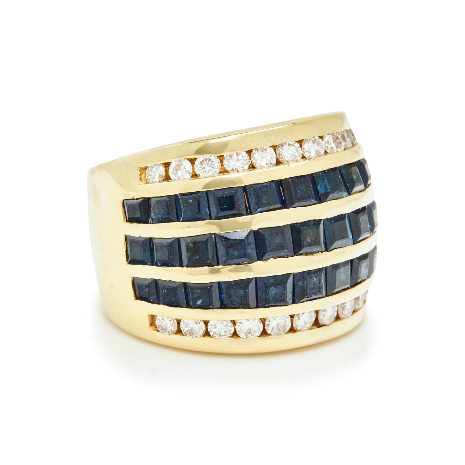 YELLOW GOLD, SAPPHIRE, AND DIAMOND RING