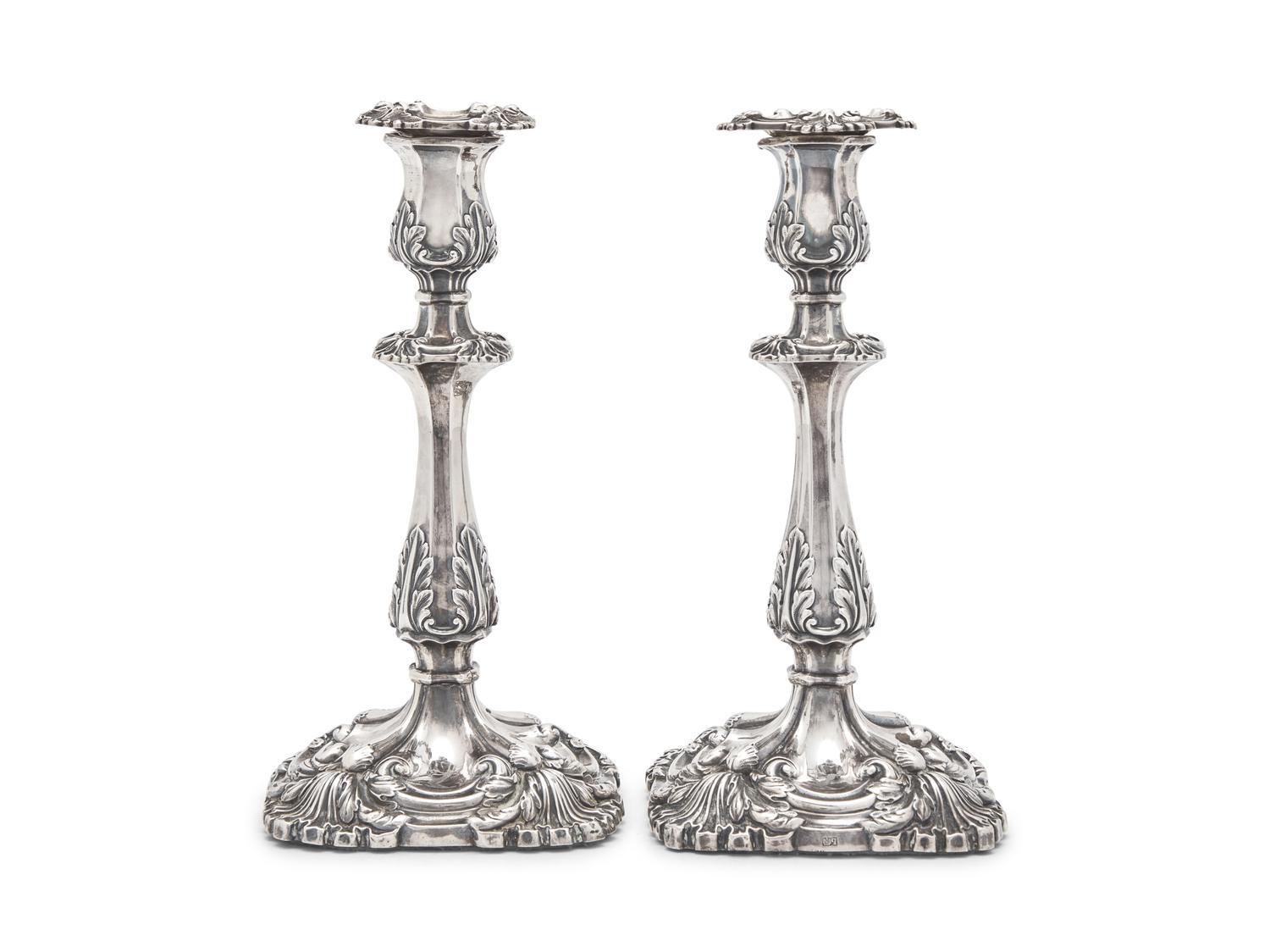 An Assembled Pair of William IV Silver Candlesticks