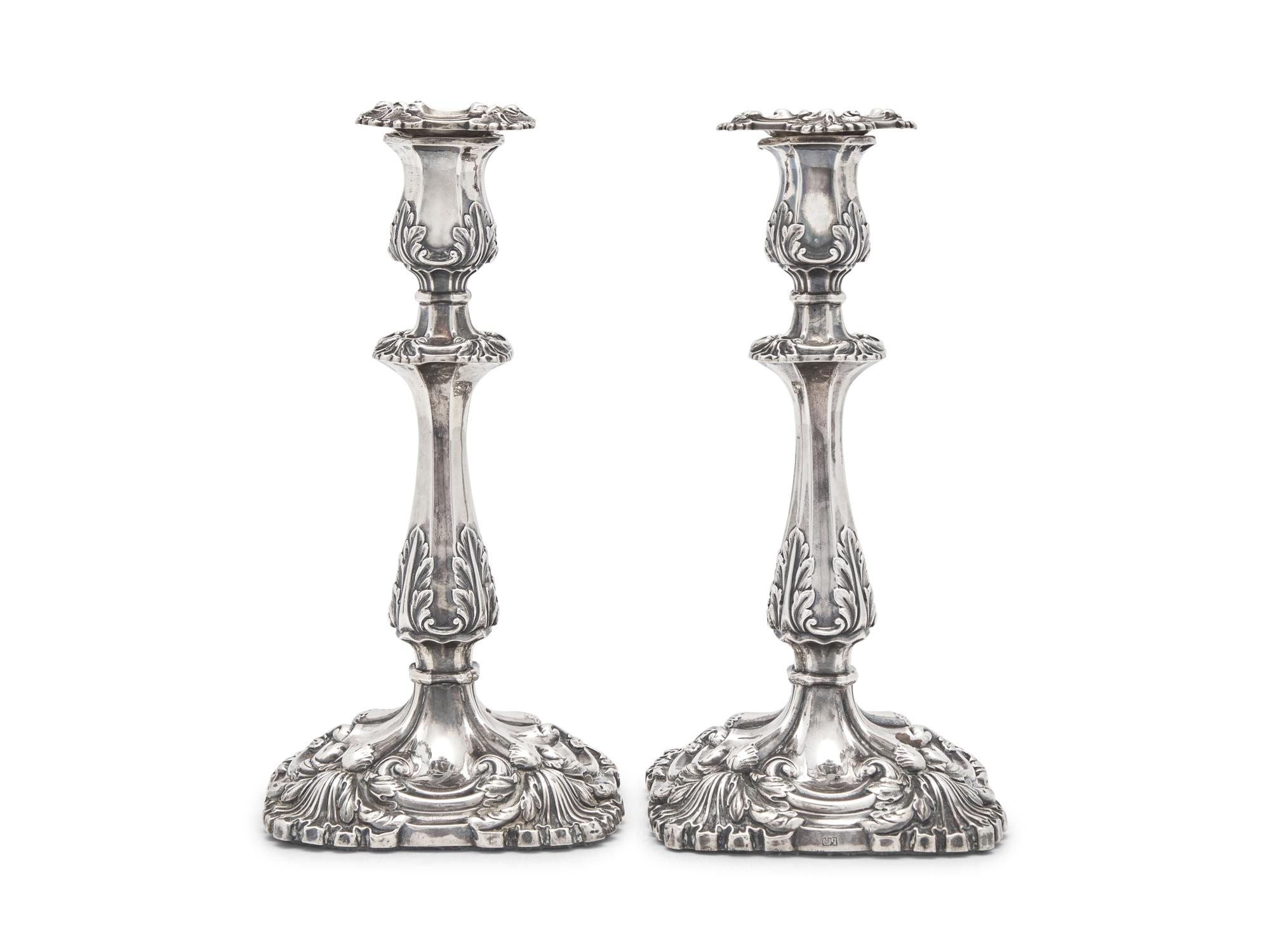 An Assembled Pair of William IV Silver Candlesticks